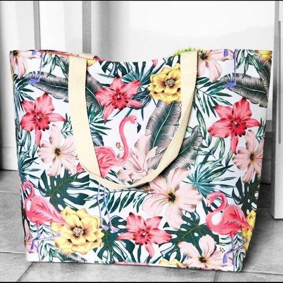Flamingo floral large tote bag - Picture 5 of 7